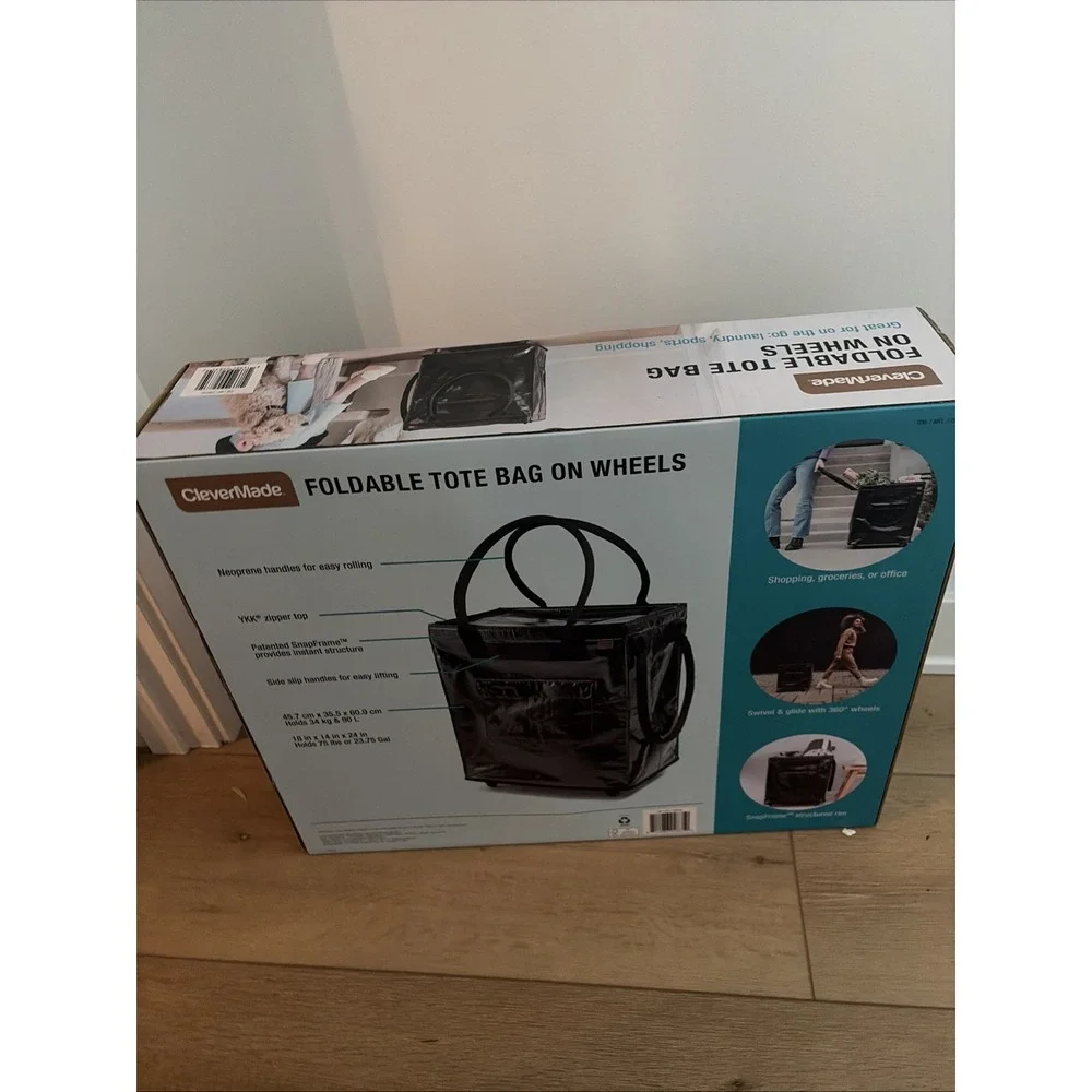 CleverMade Foldable Rolling Tote Bag on Wheels 90L Heavy Duty Laundry Hauler